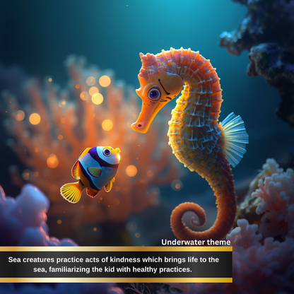 A heartwarming moment between sea creatures showing how small acts of kindness can create meaningful connections and promote positive behavior in children (children social emotional learning)